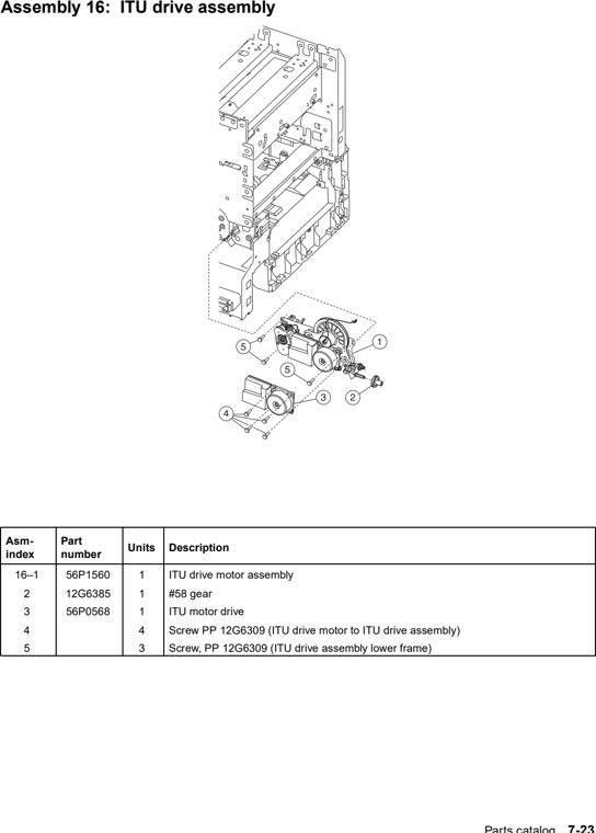 Assembly 16: ITU drive assembly parts diagram - Lexmark C752 Parts