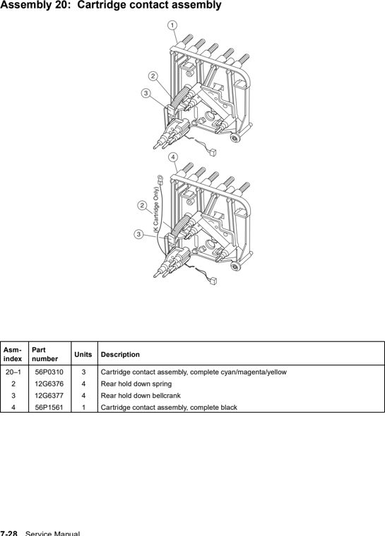 Assembly 20: Cartridge contact assembly parts diagram - Lexmark C752 Parts