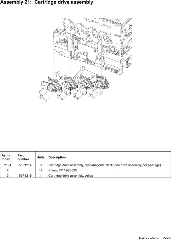 Assembly 21: Cartridge drive assembly parts diagram - Lexmark C752 Parts