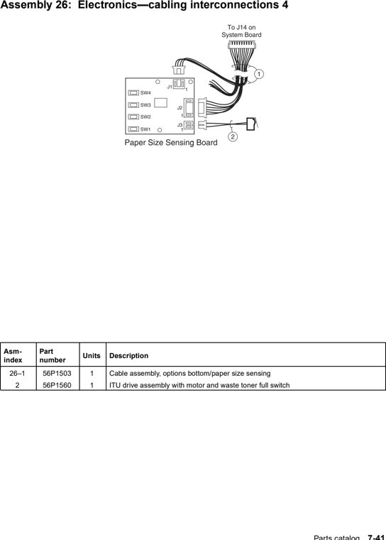 Assembly 26: Electronics—cabling interconnections 4 parts diagram - Lexmark C752 Parts