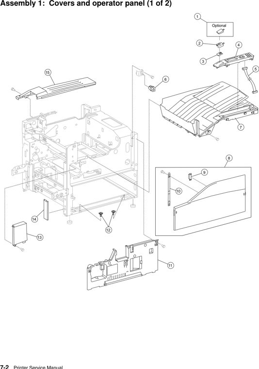 Assembly 1: Covers and operator panel (1 of 2) parts diagram - Lexmark W840 Parts