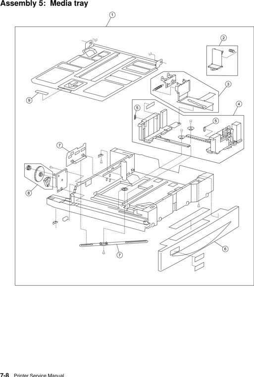 Assembly 5: Media tray parts diagram - Lexmark W840 Parts