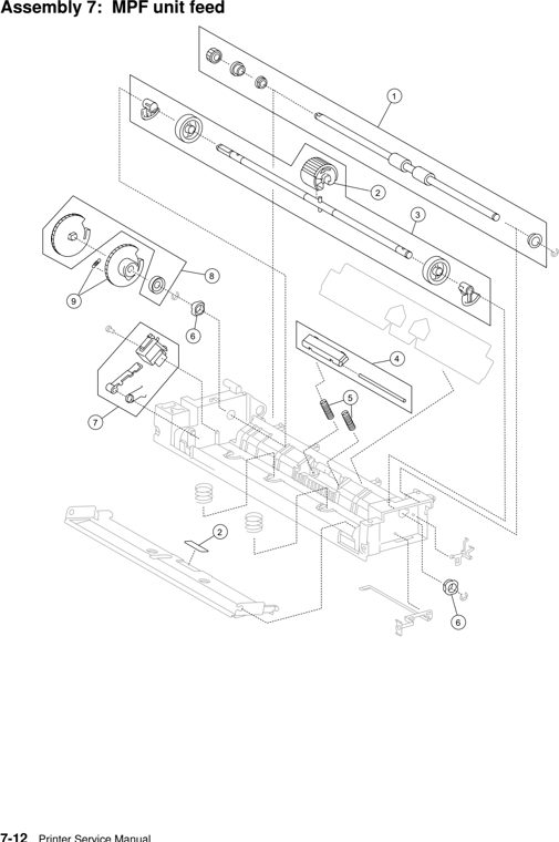 Assembly 7: MPF unit feed parts diagram - Lexmark W840 Parts
