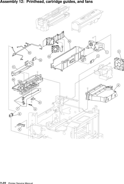 Assembly 12: Printhead, cartridge guide and fans parts diagram - Lexmark W840 Parts