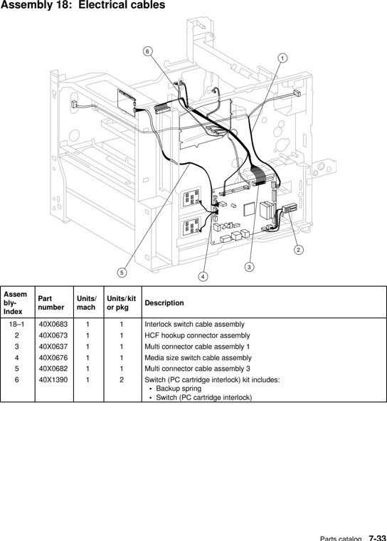 Assembly 18: Electrical cables parts diagram - Lexmark W840 Parts
