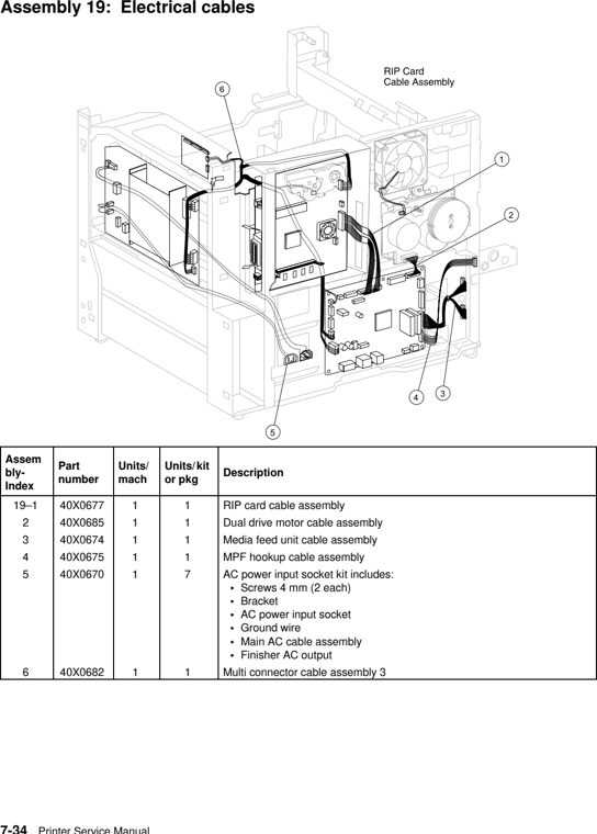 Assembly 19: Electrical cables parts diagram - Lexmark W840 Parts