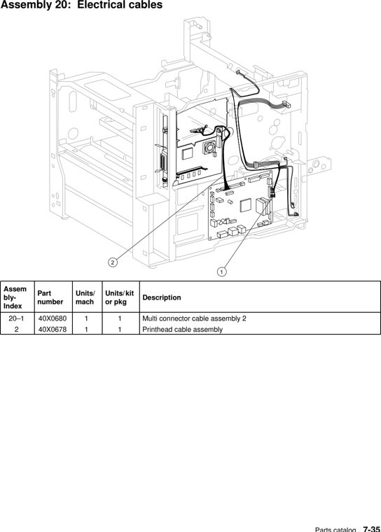 Assembly 20: Electrical cables parts diagram - Lexmark W840 Parts