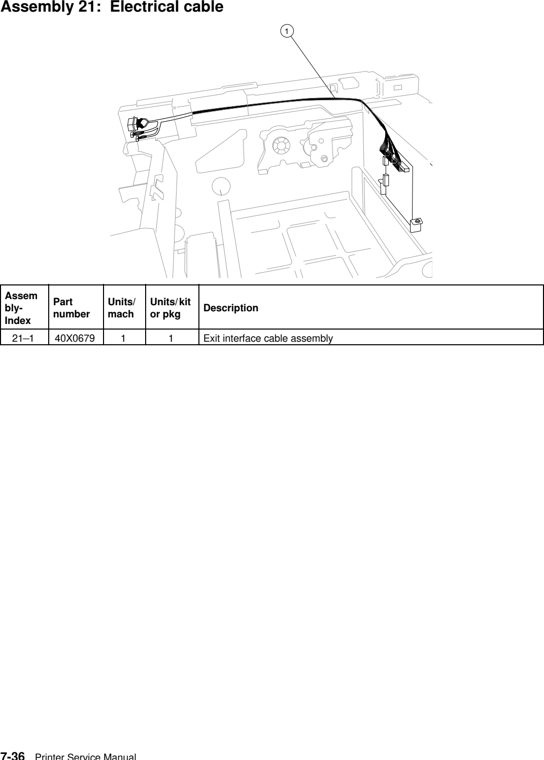 Assembly 21: Electrical cable parts diagram - Lexmark W840 Parts