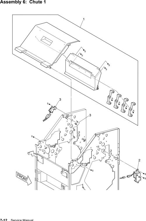 Assembly 6: Chute 1 parts diagram - Lexmark W820 12B0085 Finisher Parts