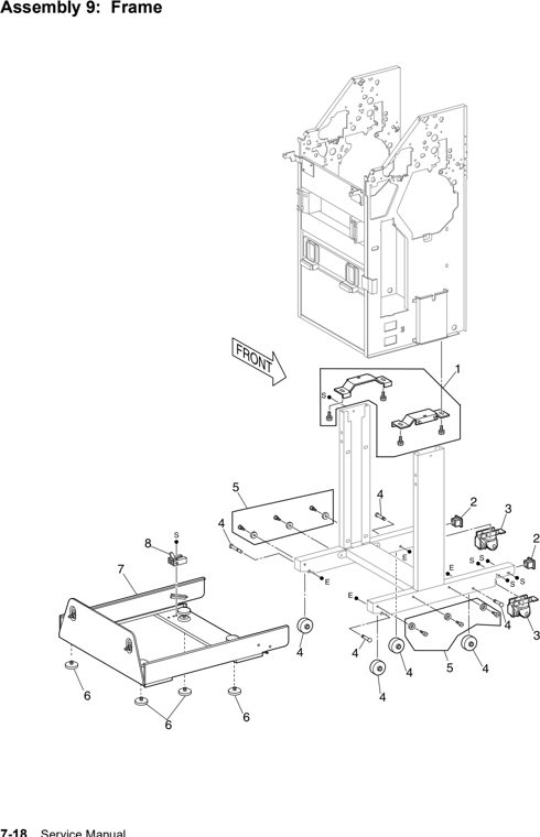 Assembly 9: Frame parts diagram - Lexmark W820 12B0085 Finisher Parts