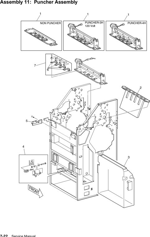 Assembly 11: Puncher Assembly parts diagram - Lexmark W820 12B0085 Finisher Parts