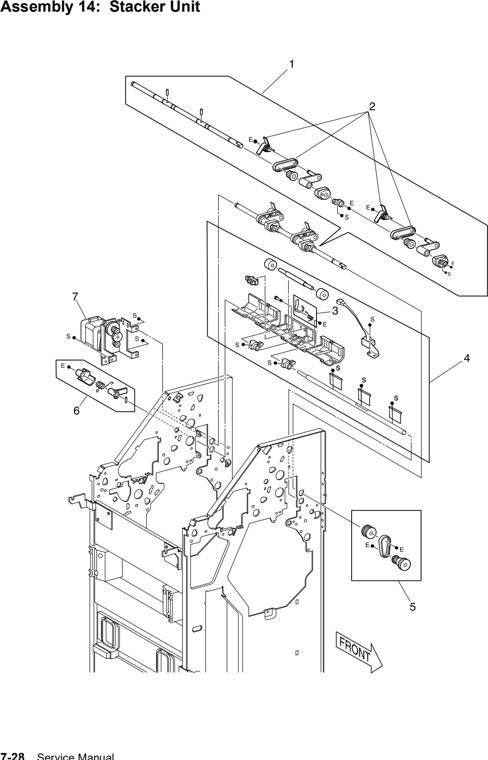 Assembly 14: Stacker Unit parts diagram - Lexmark W820 12B0085 Finisher Parts