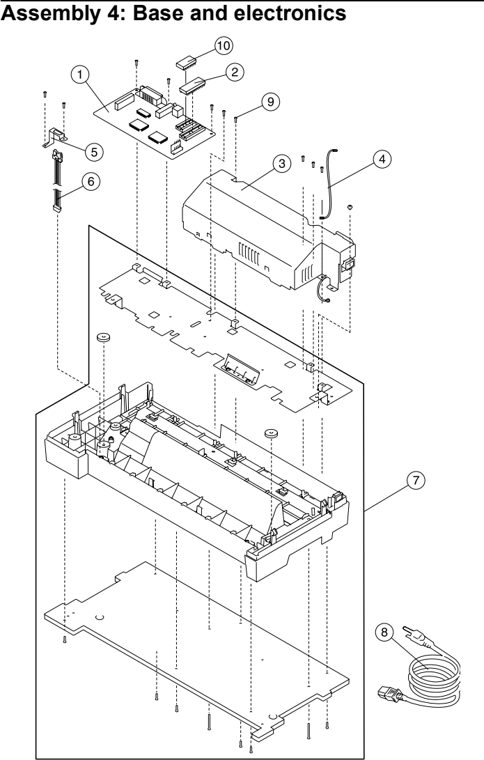 Assembly 4: Base and electronics parts diagram - Lexmark 4227-300 Parts