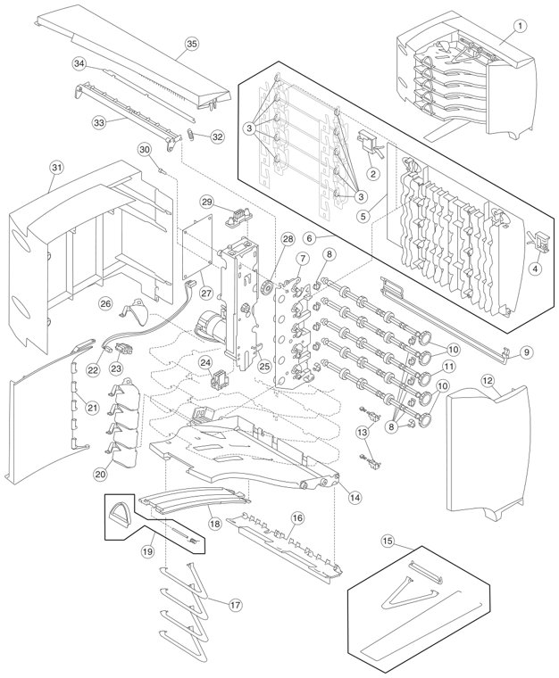 Assembly 28: 5-Bin mailbox parts diagram - Lexmark C780 & C782 Parts