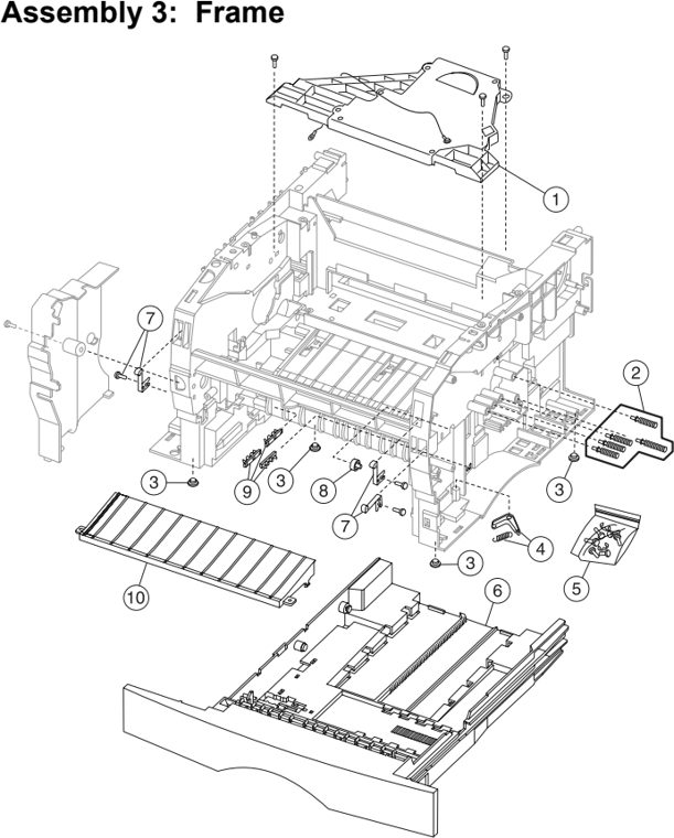 Assembly 3: Frame parts diagram - Lexmark T430 Parts