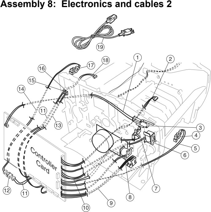 Assembly 8: Electronics and cables 2 parts diagram - Lexmark T430 Parts