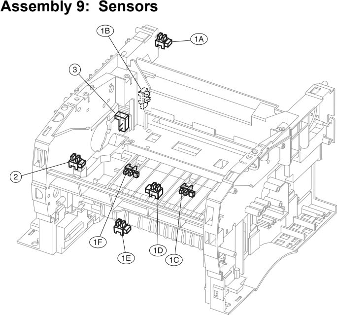 Assembly 9: Sensors parts diagram - Lexmark T430 Parts