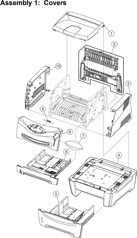 Assembly 1: Covers parts diagram - Lexmark E230 E232 E234 E330 E332 Parts