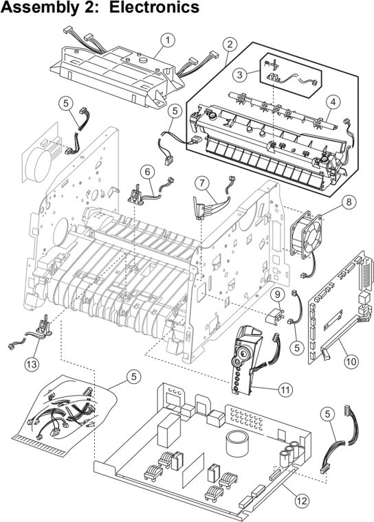 Assembly 2: Electronics parts diagram - Lexmark E230 E232 E234 E330 E332 Parts