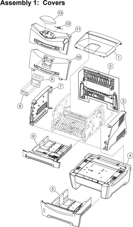 Assembly 1: Covers parts diagram - Lexmark E238 E240 E240n E340 E342n ST9510 Parts