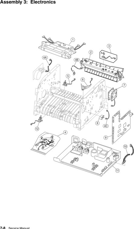 Assembly 3: Electronics parts diagram - Lexmark X204n Parts