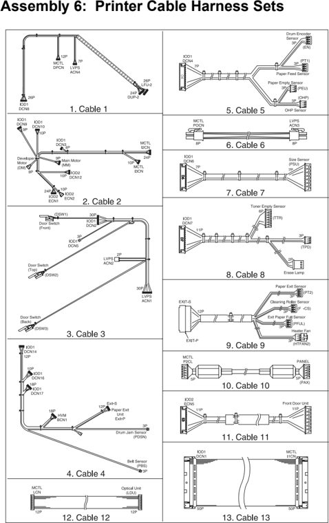 Assembly 6: Printer Cable Harness Sets parts diagram - Lexmark C720 Parts