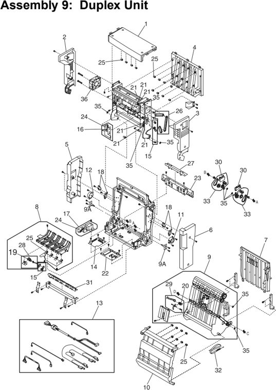 Assembly 9: Duplex Unit parts diagram - Lexmark C720 Parts