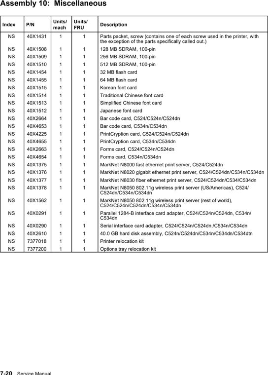 Assembly 10: Miscellaneous parts diagram - Lexmark C532 Parts