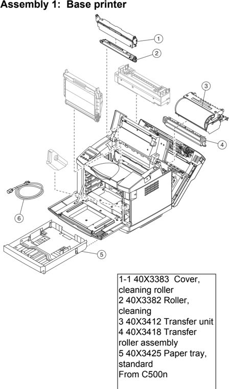 Assembly 1: Base printer parts diagram - Lexmark C510 Parts