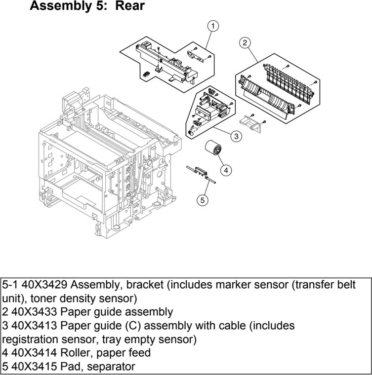 Assembly 5: Rear parts diagram - Lexmark C510 Parts