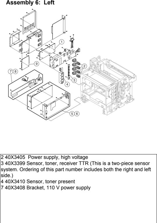 Assembly 6: Left parts diagram - Lexmark C510 Parts