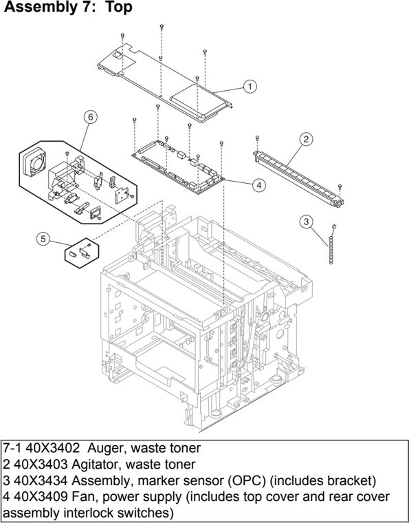 Assembly 7: Top parts diagram - Lexmark C510 Parts