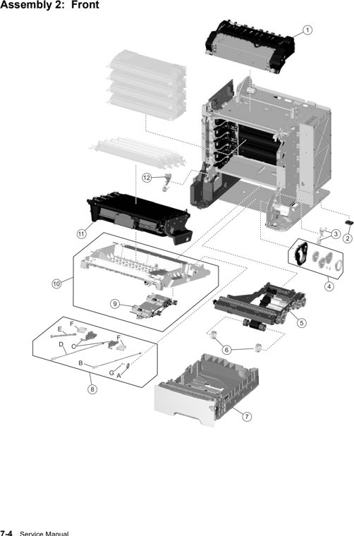 Assembly 2: Front parts diagram - Lexmark C736 Parts