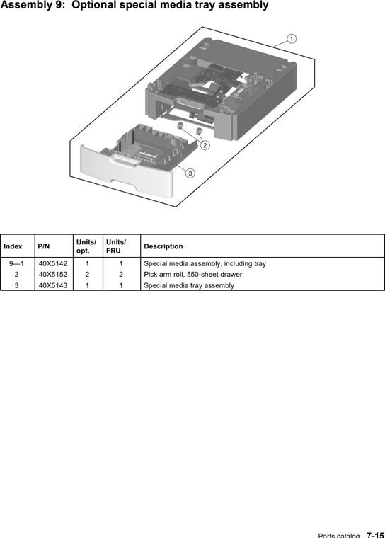 Assembly 9: Optional special media tray assembly parts diagram - Lexmark C736 Parts