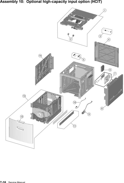 Assembly 10: Optional high-capacity input option (HCIT) parts diagram - Lexmark C736 Parts