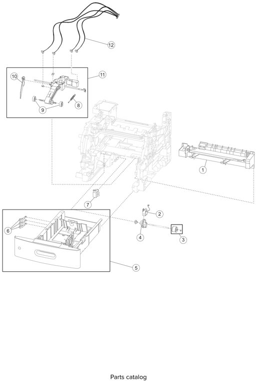 Assembly 5: Pick arm and media tray assemblies parts diagram - Lexmark X651 X652 X654 XS654 X656 X658 (and XS versions) Parts
