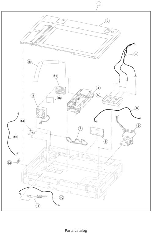 Assembly 10: Flatbed scanner parts diagram - Lexmark X651 X652 X654 XS654 X656 X658 (and XS versions) Parts