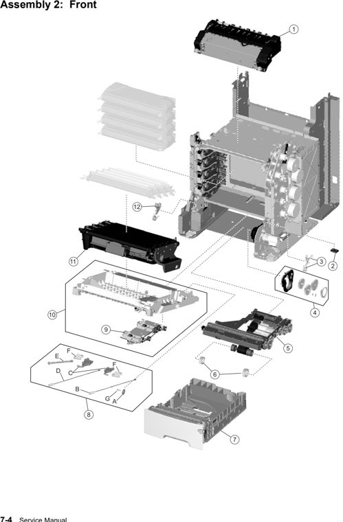 Assembly 2: Front parts diagram - Lexmark X734 X736 X738 Parts