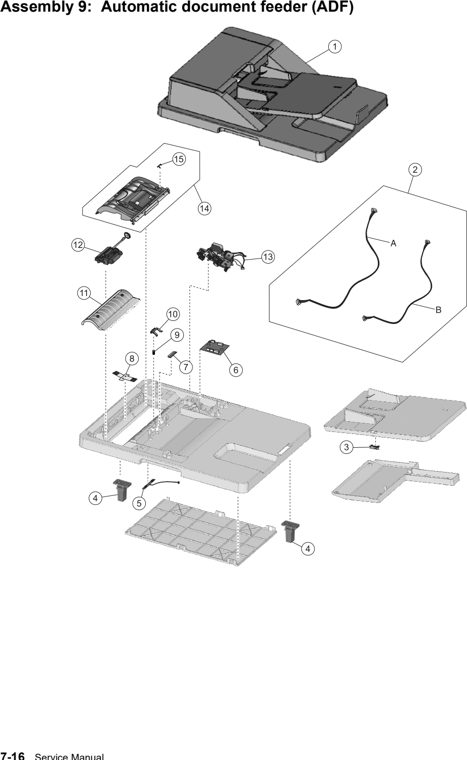 Assembly 9: Automatic document feeder (ADF) parts diagram - Lexmark X734 X736 X738 Parts