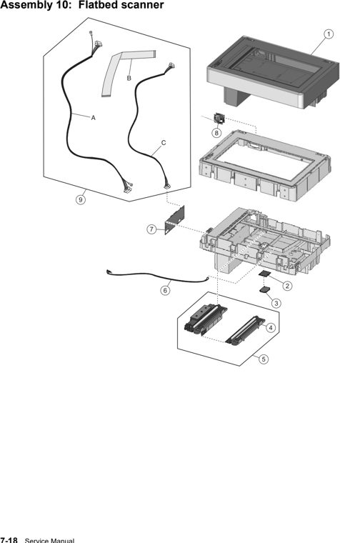 Assembly 10: Flatbed scanner parts diagram - Lexmark X734 X736 X738 Parts