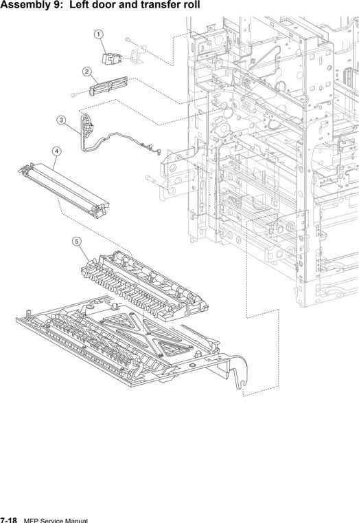 Assembly 9: Left door and transfer roll parts diagram - Lexmark X850e X852e X854e Parts