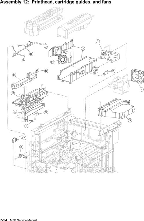 Assembly 12: Printhead, cartridge guide and fans parts diagram - Lexmark X850e X852e X854e Parts