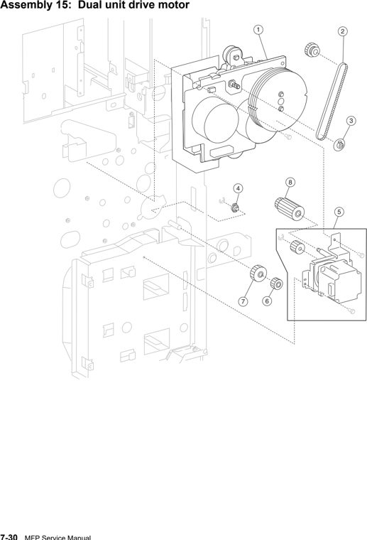 Assembly 15: Dual unit drive motor parts diagram - Lexmark X850e X852e X854e Parts