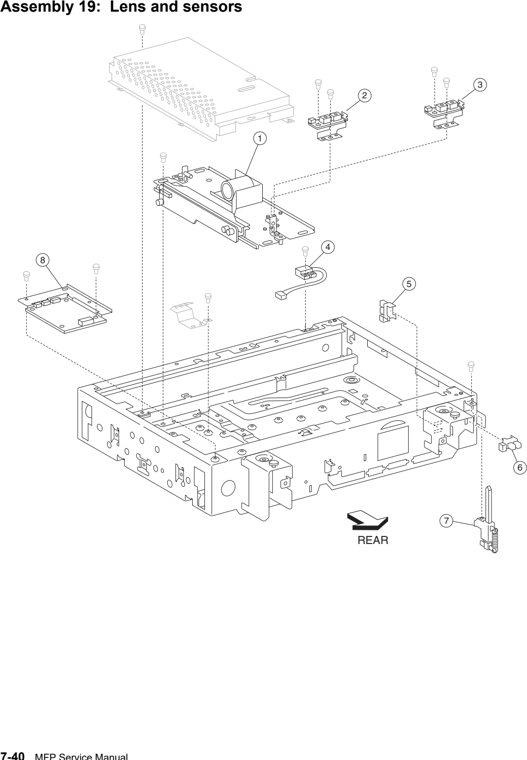 Assembly 19: Lens and sensors parts diagram - Lexmark X850e X852e X854e Parts