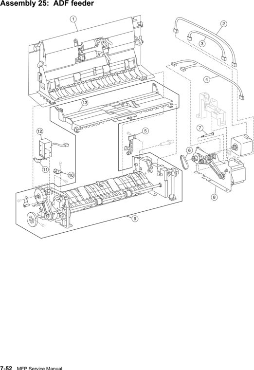 Assembly 25: ADF feeder parts diagram - Lexmark X850e X852e X854e Parts