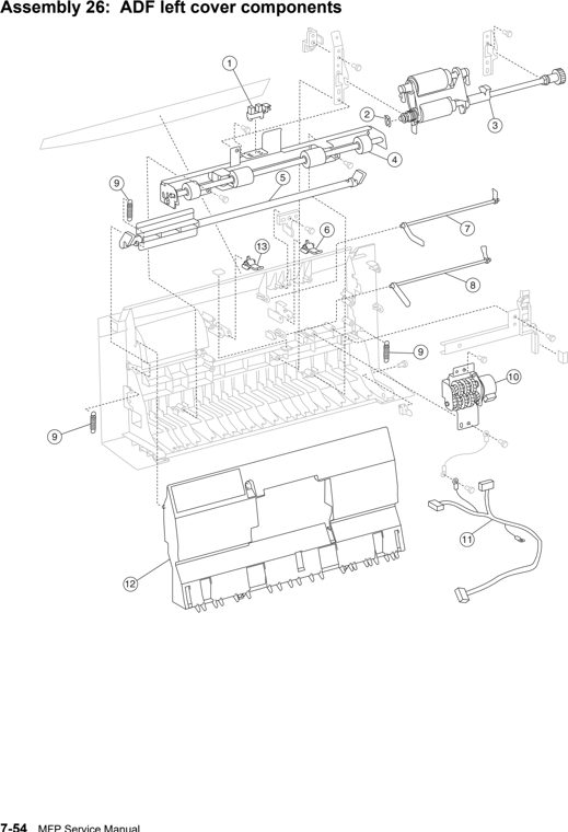 Assembly 26: ADF left cover components parts diagram - Lexmark X850e X852e X854e Parts