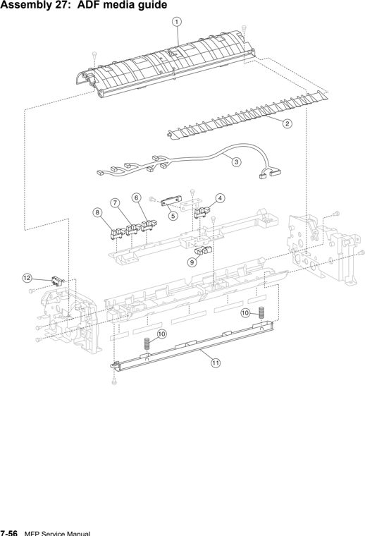 Assembly 27: ADF media guide parts diagram - Lexmark X850e X852e X854e Parts