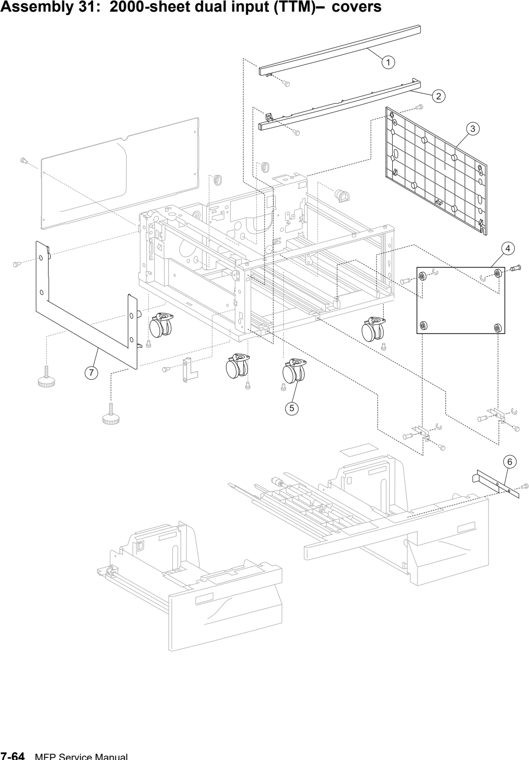 Assembly 31: 2000-sheet dual input (TTM)–covers parts diagram - Lexmark X850e X852e X854e Parts