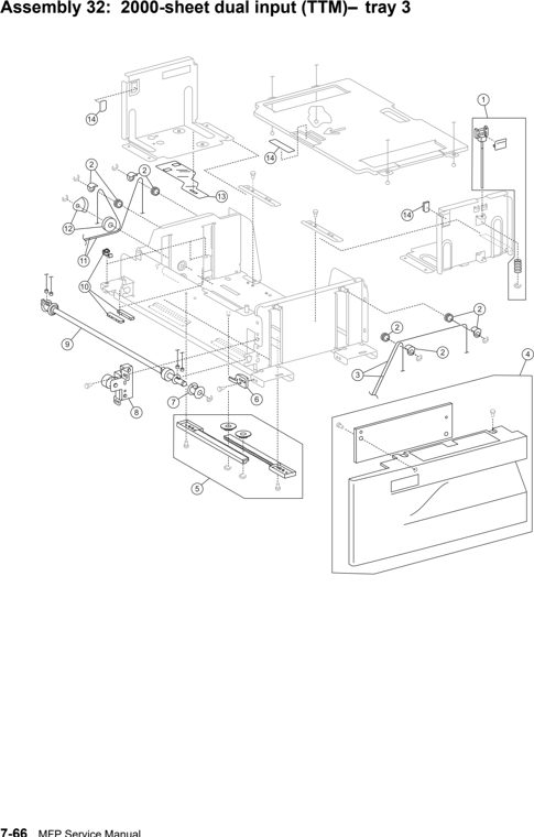 Assembly 32: 2000-sheet dual input (TTM)–tray 3 parts diagram - Lexmark X850e X852e X854e Parts