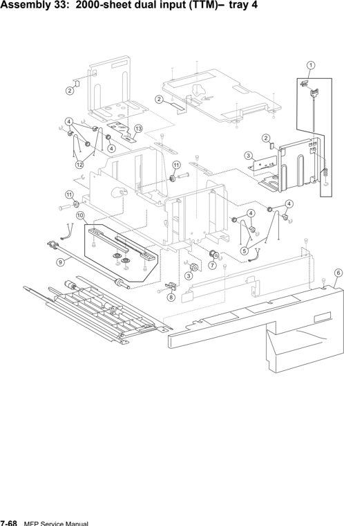 Assembly 33: 2000-sheet dual input (TTM)–tray 4 parts diagram - Lexmark X850e X852e X854e Parts